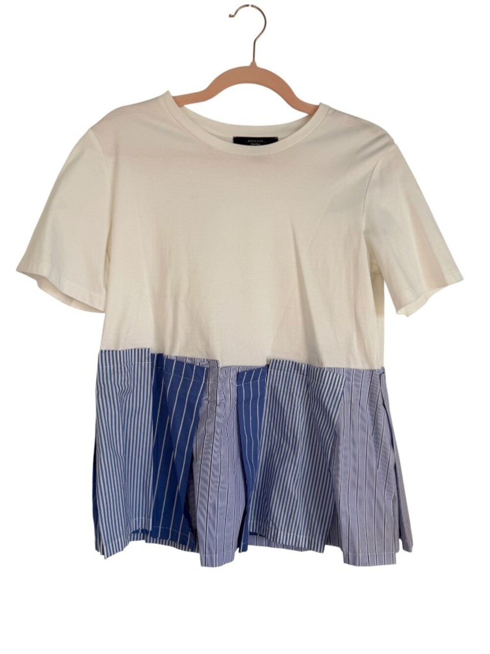 The Weekend by Max Mara Mixed Media Striped T-Shirt- Fits M/L- MSRP $298
